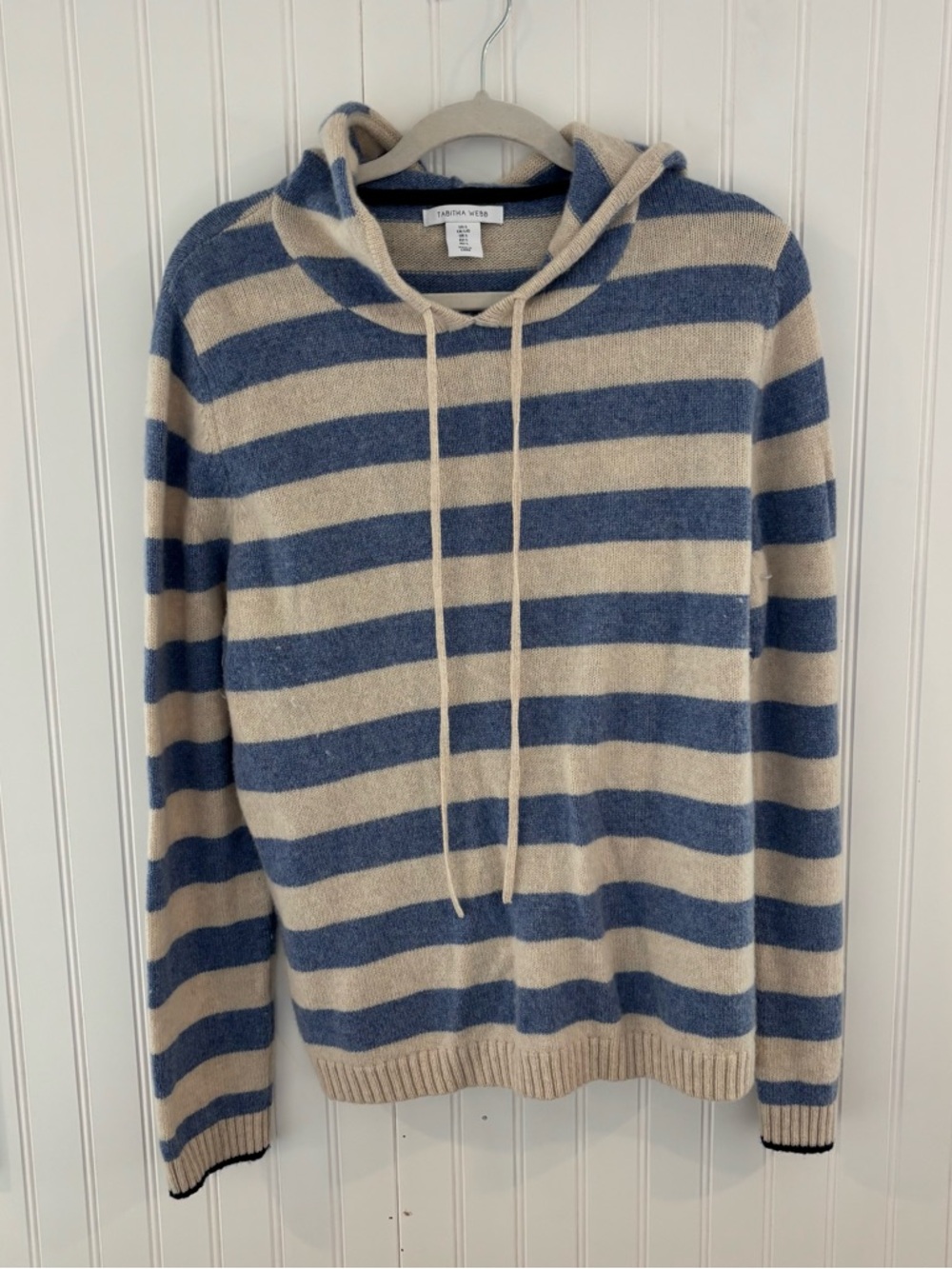 Coastal Stripe Hooded Wool Blend Sweater - Blue & Cream